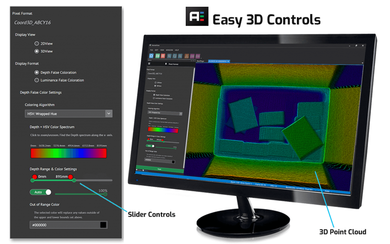 Arena GUI slider feature for ToF